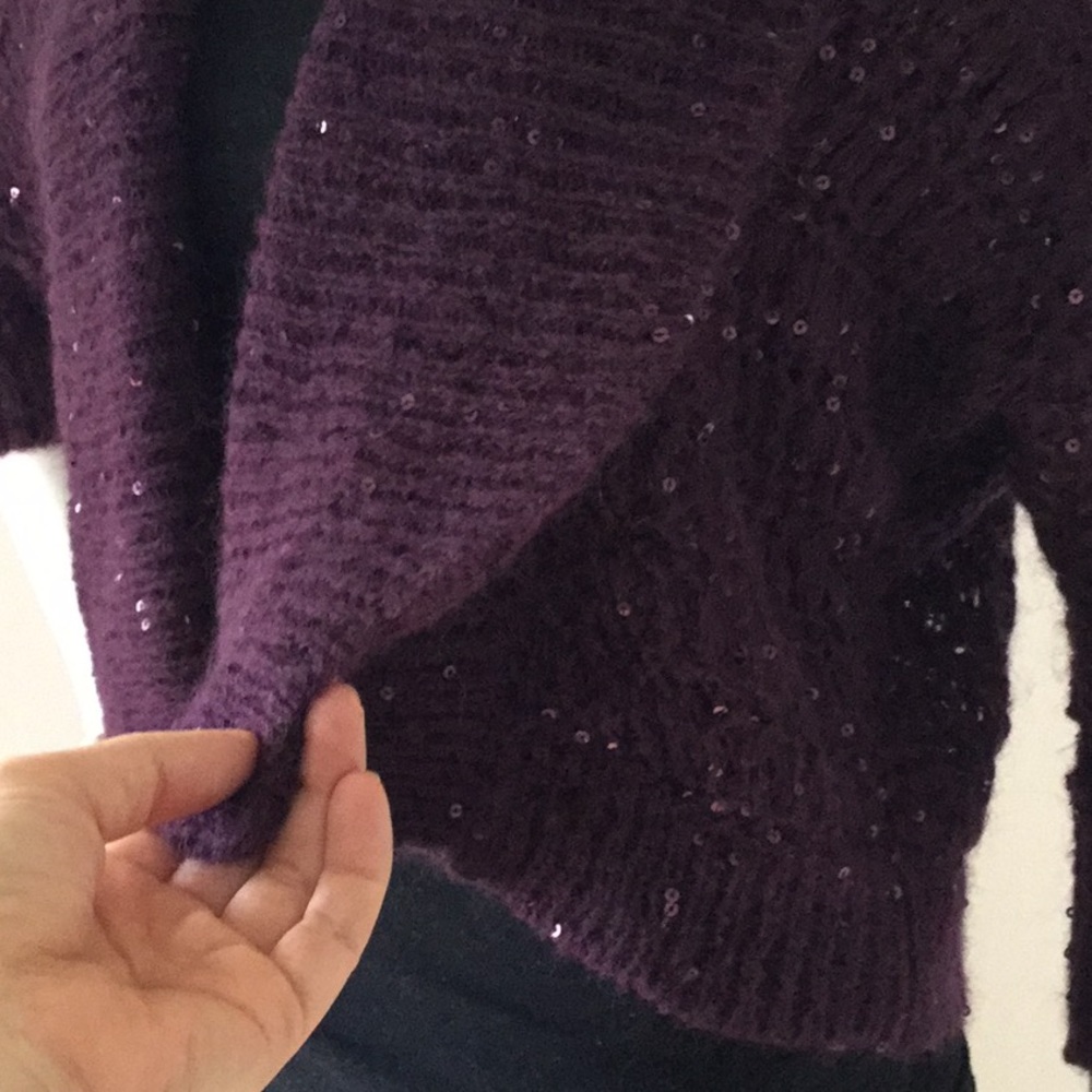 Express Deep Purple Fold Over Collar Open Cardigan - Picture 5 of 8